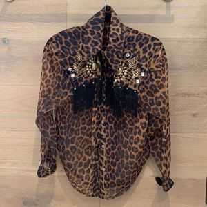 Vintage Sheer Cheetah Print Cowgirl Top